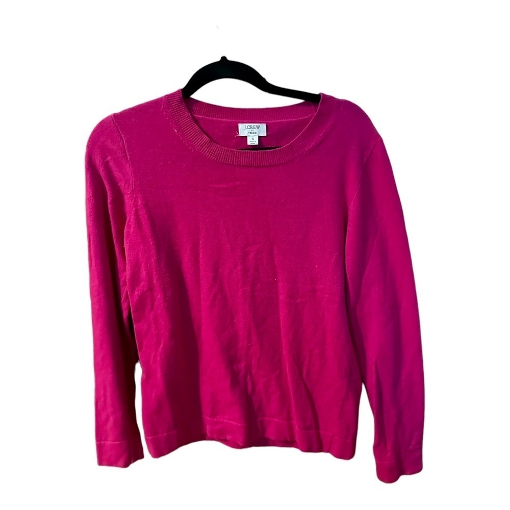 J Crew Crew Neck Wool Blend Teddie Sweater Women's Fuchsia Pink Long Sleeve
